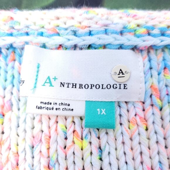 Anthropologie White Pastel Fleck Sweater with Hot Pink Palm Trees size 1X - Picture 4 of 12